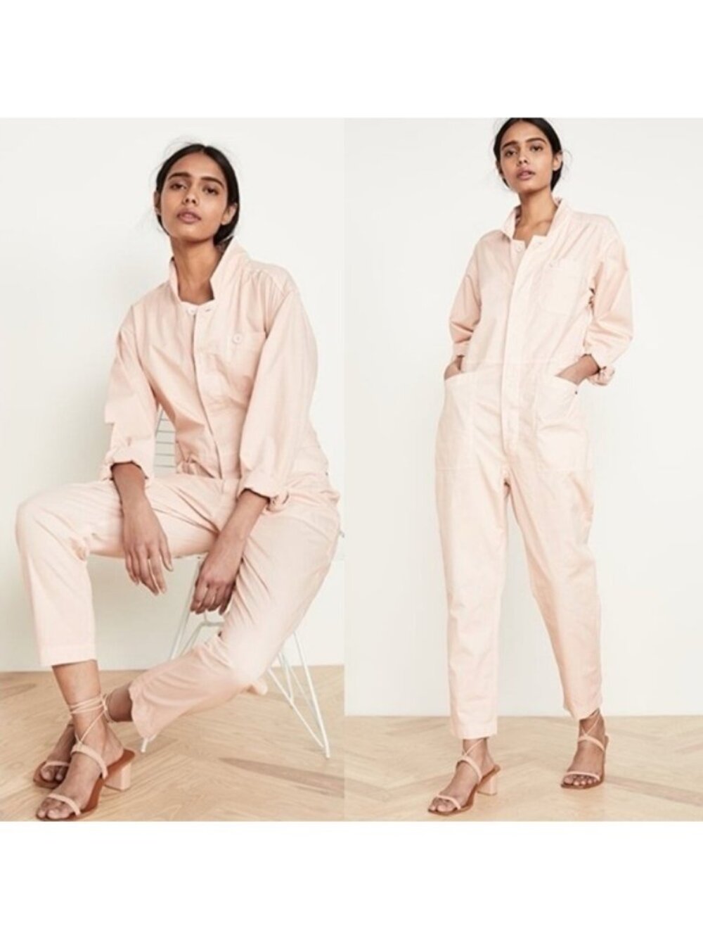 Sundry Tiny Heart Boilersuit Utility Jumpsuit 0 Rosebud Peach Long Sleeve Pocket
